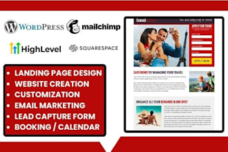 design landing page ghl wix squarespace mailchimp automation wordpress website