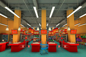 render 3d supermarket interior, recreation concert,shopping plaza,mall reception
