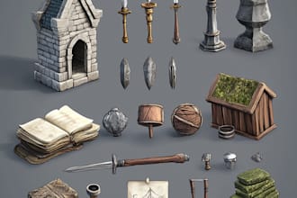 create nice 2d game assets, props, icons, objects