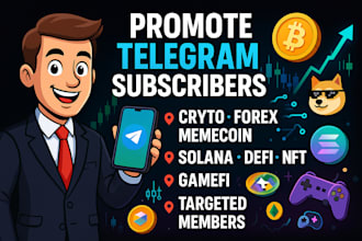 promote crypto, forex, memecoin, solana, defi, nft, game, telegram subscribers