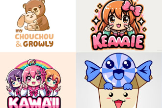 do unique cartoon character, cute kawaii, vtuber, twitch, chibi  logo design