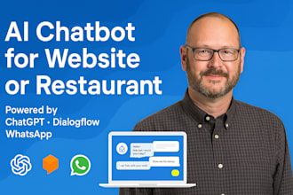 build ai chatbot for website, restaurant using chatgpt, dialogflow, whatsapp