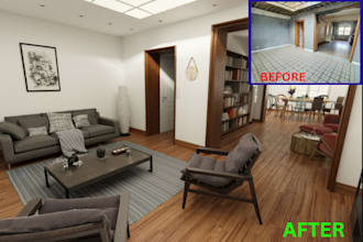 do realistic virtual home staging, virtual furnished renovation for your listing