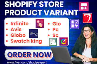 setup shopify store product variant swatch king glo infinite pc avis globo sc