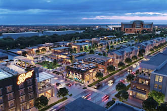 3d rendering, animation of villa site plan urban landscape master plan town plan