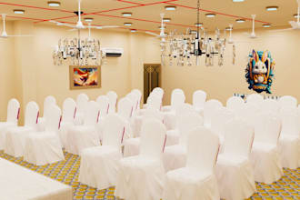 create stage lighting renders and custom lighting designs, hotel banquet hall
