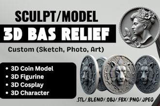 sculpt 3d bas relief, 3d coin cnc design, 3d medallion model stl for 3d printing
