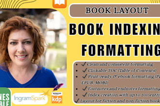 do book formatting, layout and book indexing, footnote, clickable toc, indexing