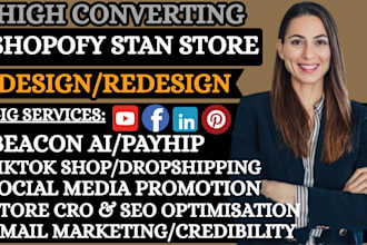 set up etsy shop, payhip, beacon ai, stan store, pensight, tiktok shop,etsy pod