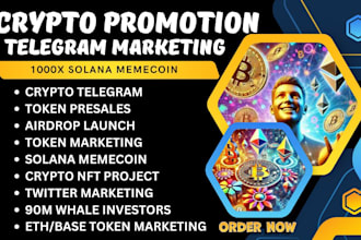 pump crypto token solana memecoin, nft, defi, eth telegram promotion twitter ads