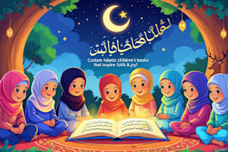 do islamic children book, muslim kids book illustration, arabic writing