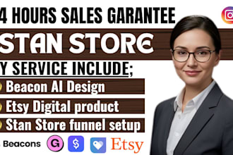 set up stan store marketing esty digital product gumroad beacon ai