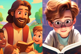 create fun, sports, bible story, and pixar illustrations with a bible theme