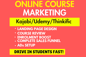 do udemy online course promotion, thinkific sales funnel kajabi course marketing