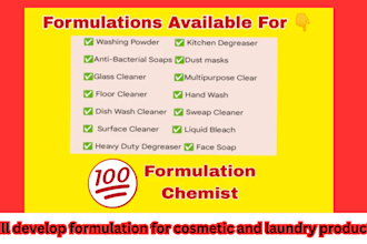 develop formulation for cosmetic and laundry products