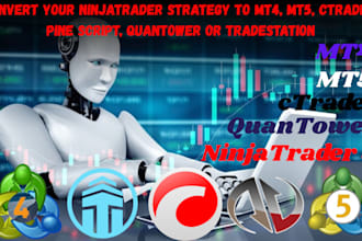 do conversion of ninjatrader strategy to mt4,mt5, ctrader, pinescript, quantower