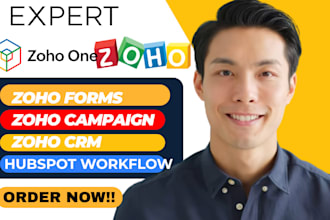setup zoho crm, zoho one, zoho book, zoho campaigns, zoho forms hubspot workflow