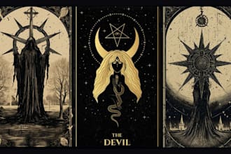design custom fantasy tarot and oracle card illustration in art nouveau style