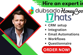 setup dubsado workflows ,17hats CRM account ,honeybook automation setup