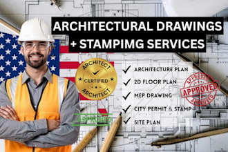 do architectural drawing and stamp, pe stamp, floor plan mep for USA city permit