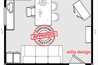 draw floor plan, design modern commercial or office spacing and furniture layout