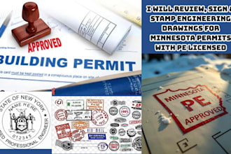 review, sign, stamp engineering drawings for minnesota permits with pe licensed