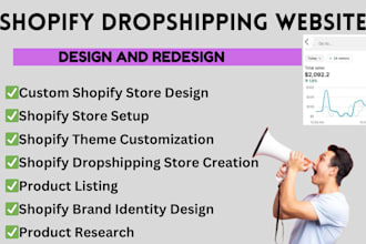 build shopify dropshipping store website design and redesign product listing