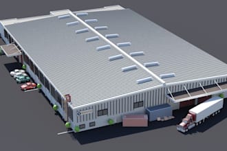 create 3d data center, 3d logistic warehouse, storage facility, and server room