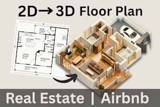 convert 2d floor plan to 3 d for real estate and airbnb in 12 hrs