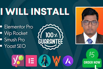 install elementor pro, astra pro,smush pro premium wordpress plugins