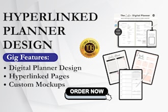 design etsy hyperlinked planner, digital planner, printable planner and journal
