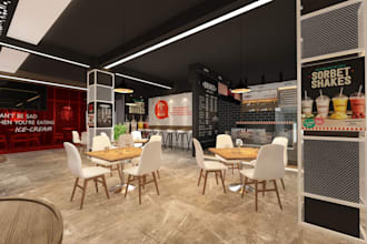 render 3d restaurant interior, coffee shop, lounge, bar, night club, hotel, pub
