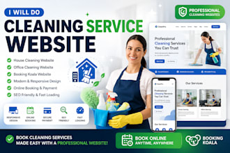 cleaning service website, house cleaning, office cleaning, booking koala website
