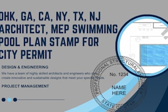 ohk, ga, ca, ny, tx, nj architect, mep swimming pool plan stamp for city permit