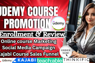 do udemy online course promotion, kajabi, thinkific online promotion