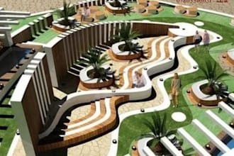 create  2d 3d backyard landscape design, render as architect
