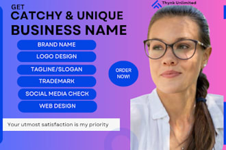 create catchy brand name, business name and slogan, logo for your brand