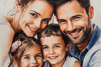 draw realistic family portrait, couple or group from photo