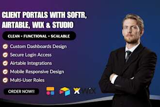 design client portal with softr, airtable database, wix website, wix studio site