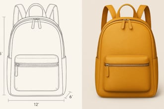 design full tech pack for bag concept, backpack, purse, handbag spec sheet