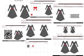 create womens costume technical sketches and techpack