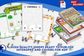 create custom word search puzzle book design and cover creation for KDP