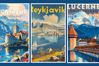 design vintage travel poster in art deco postcard realistic travel poster