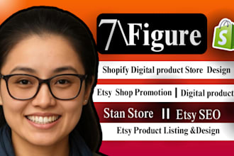 create shopify digital store, etsy product listing, etsy promotion, stan store