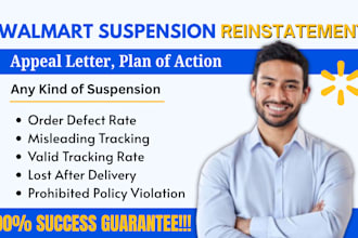 fix and reinstate walmart suspension, write appeal letter, and plan of action