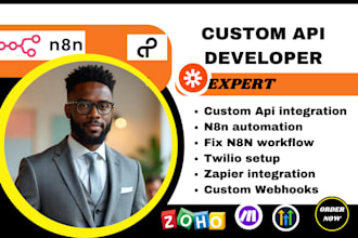 develop custom api integration, n8n automation, twilio api zoho, notion template