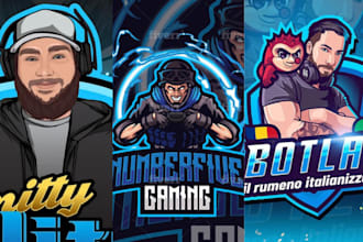 design esport mascot for twitch, kick youtube gaming esport team banner and logo