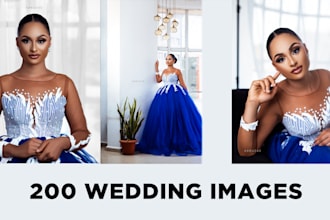 professionally edit 200 wedding photos with skin retouching on 100 images
