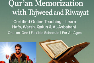 teach the quran with tajweed and riwayat hafs warsh qalun asbahani