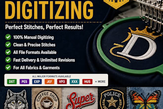 professionally digitize logo for embroidery in dst, pes, emb files